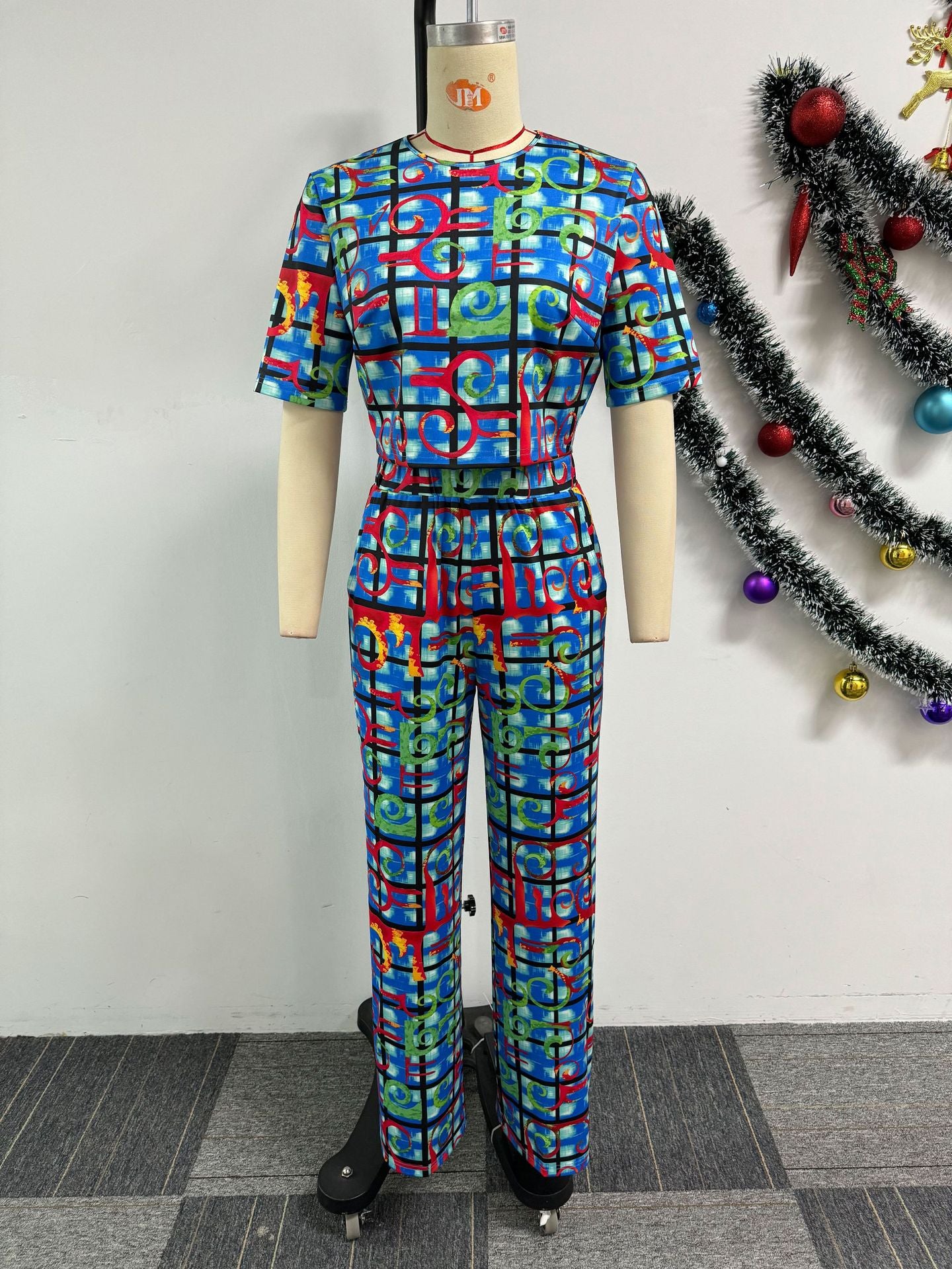 Women Sexy Printed Wide-Leg Stretch Crop Top Two-piece Set 12