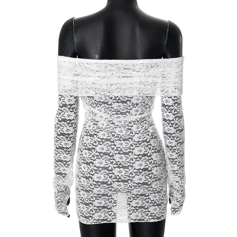 Sexy Lace Hollow Off Shoulder Long Sleeve Dress 18