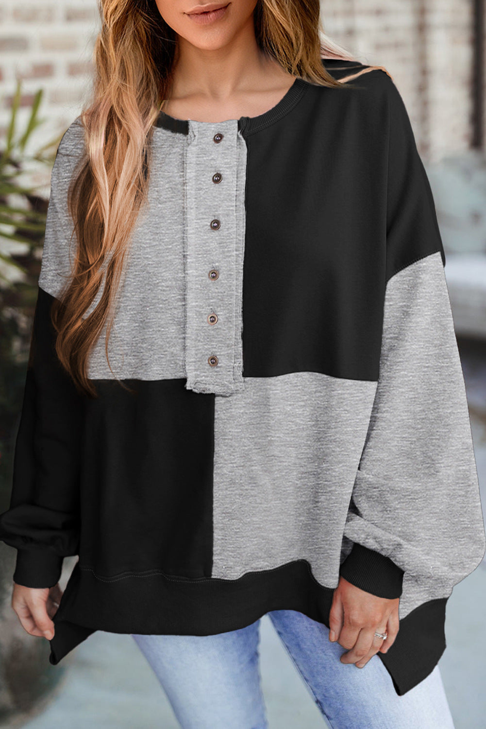 Autumn Winter Casual Patchwork Contrasting Loose Long Sleeve Top 18