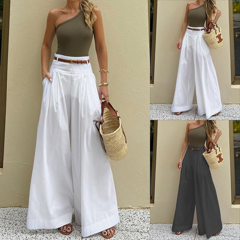 Spring and Summer Fashion Women's Casual Wide-Leg Pleated Trousers 5