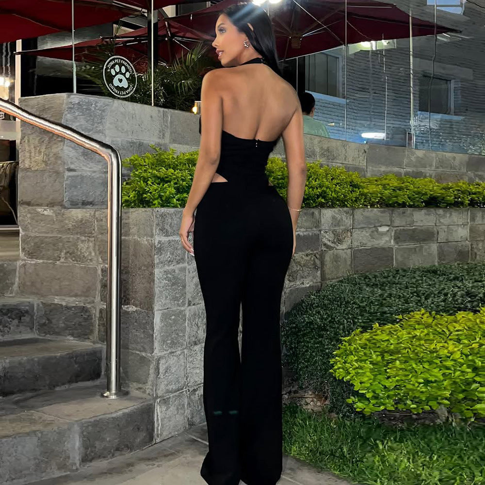 Women V Neck hollow metal buckle jumpsuit 5