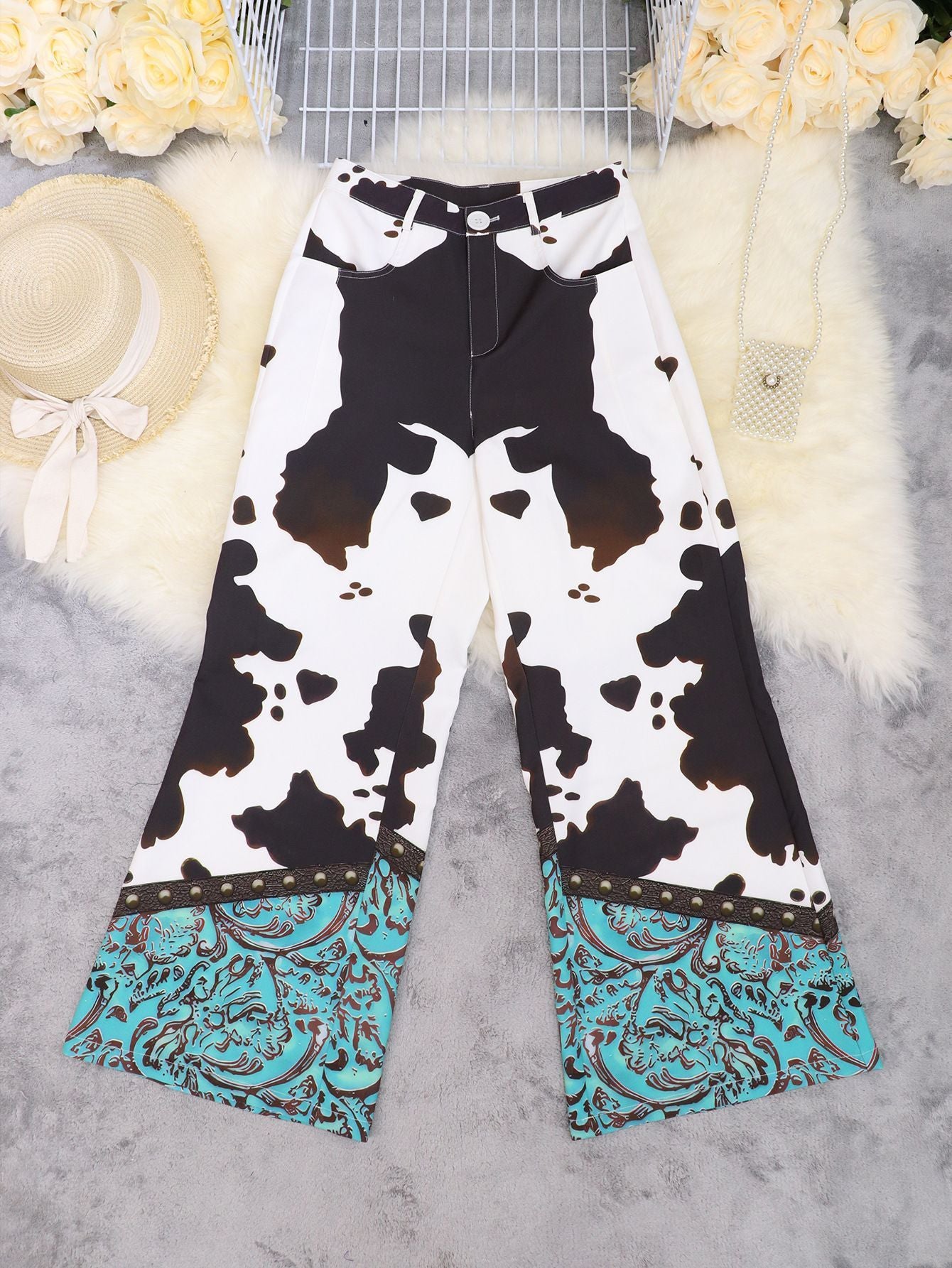 Women Spring Summer Printed Wide Leg Pants 3