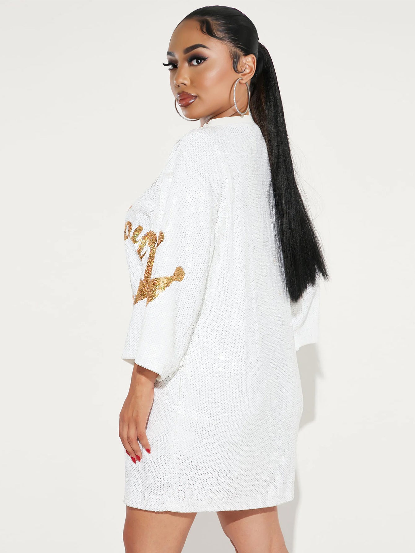 Women Round Neck Casual Sequin Short Sleeve Maxi Dress 4