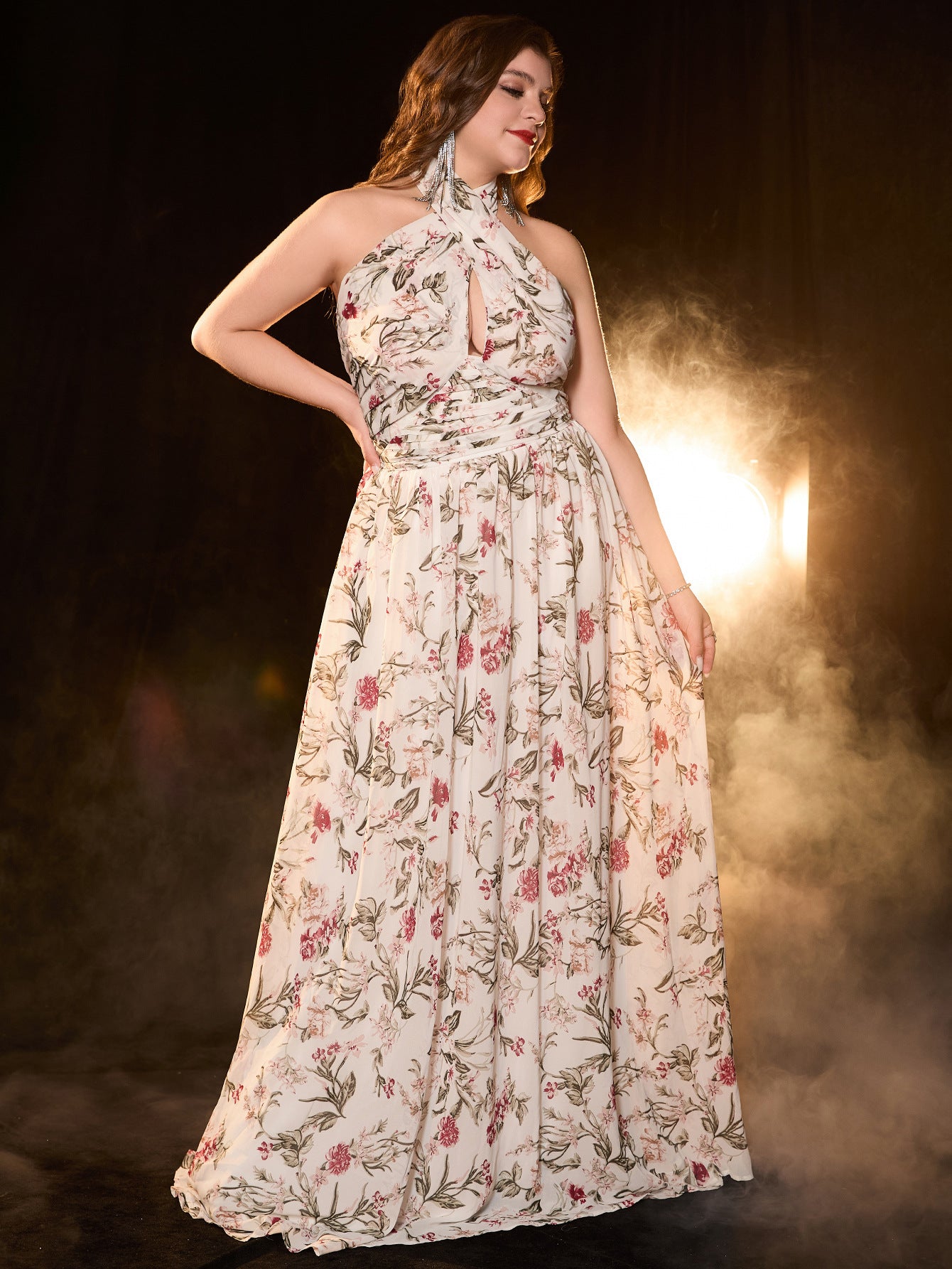 Plus Size Strap Print Sexy Halter-Neck Long Evening Dress 4