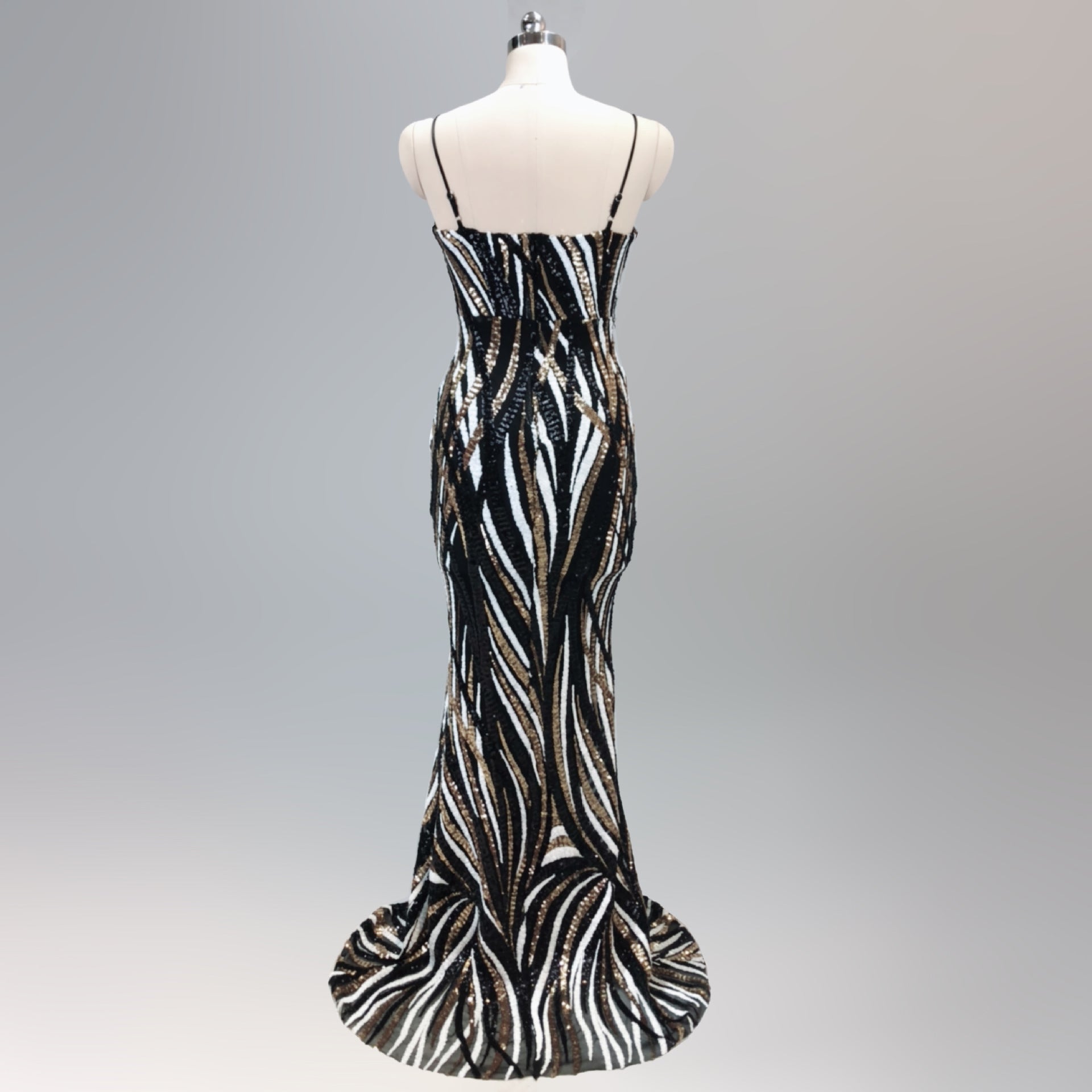 High end sequin stripe color slim fitting dinner party annual meeting suspender long dress 17