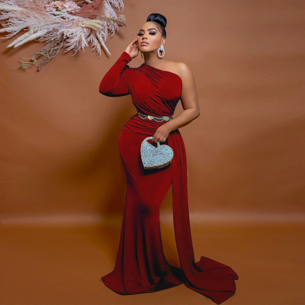 Women Slash Shoulder Maxi Dresses Evening Gowns 4