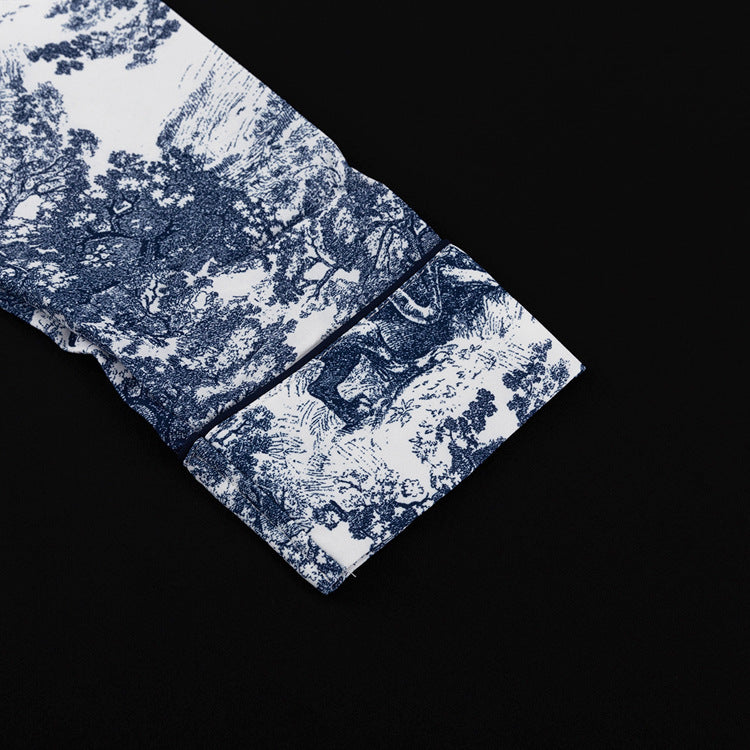 Spring And Autumn Print Turndown Collar Long Sleeve Shirt Trousers Two-Piece Suit Women's Clothing 12