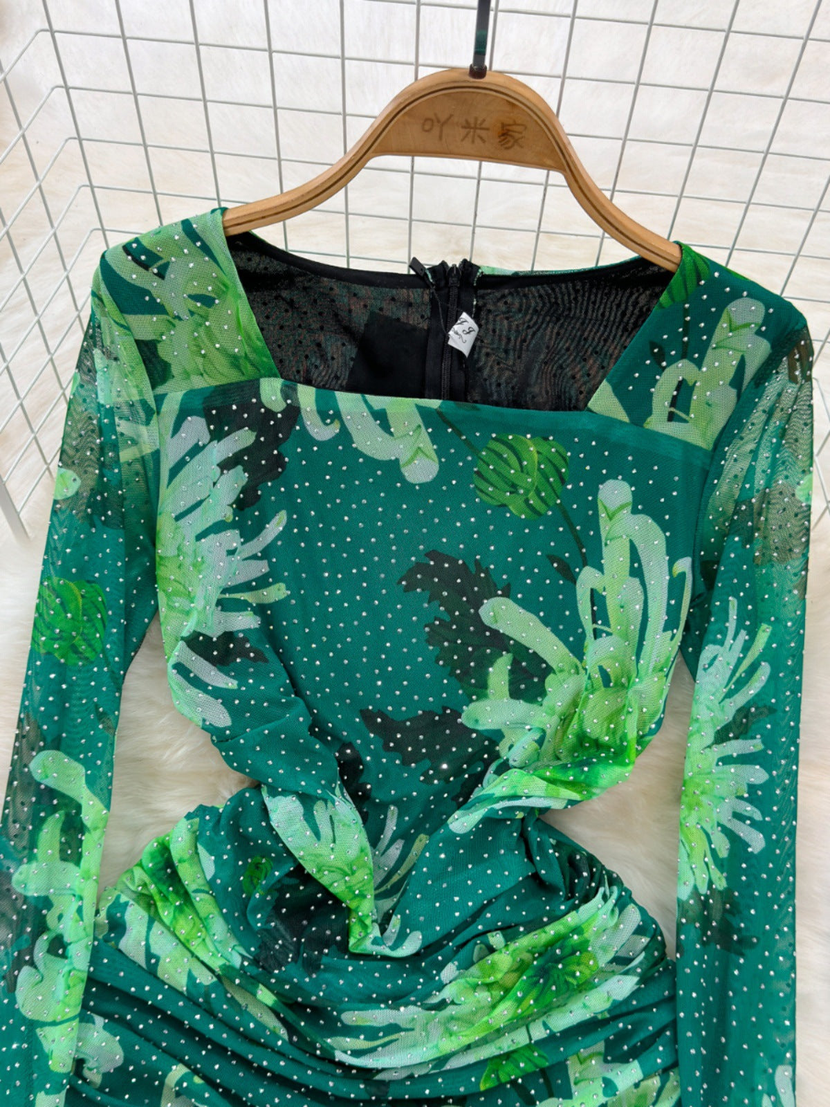 Long-Sleeved Square Neck Chic Slim Spring Autumn Dress 5