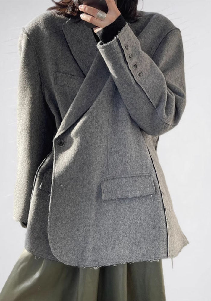 Women Winter Loose Oblique Button Placket Irregular Blazer