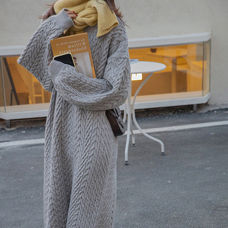 Autumn and winter v-neck retro style twist embossed pullover sweater Casual Knitting Basic dress for women 3