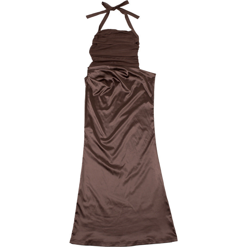 Spring Summer Sexy Low Back Lace-Up Halter Neck Solid Chic Maxi Dress 19