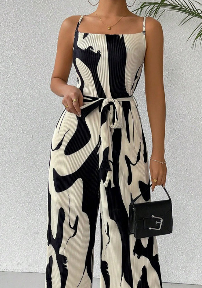 Spring/Summer Zebra Print Strappy Belt Wide-Leg Jumpsuit