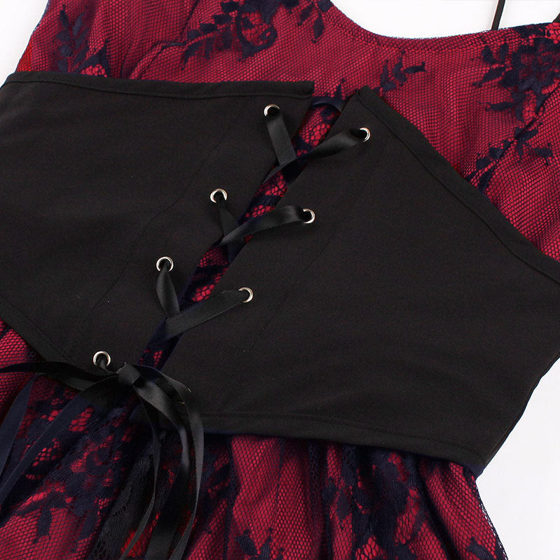 Women's Purple Strap Lace-Up Gothic Lace A-Line Dress 23