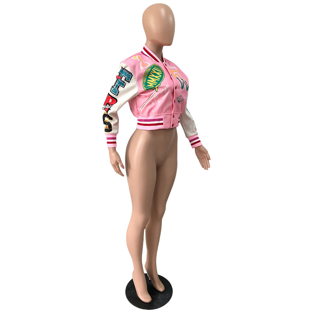 Women Ribbed Print Baseball Jacket 25