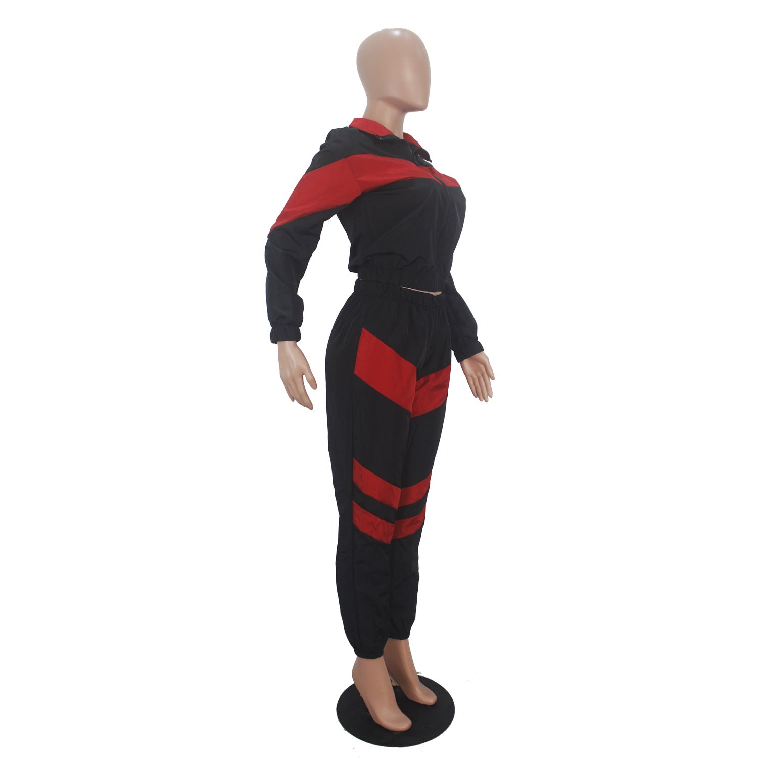 Women's Color Block Long Sleeve Trench Coat Pants without Pocket Set 7