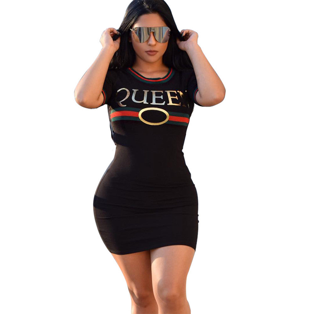 Women Summer Striped Letter Dress