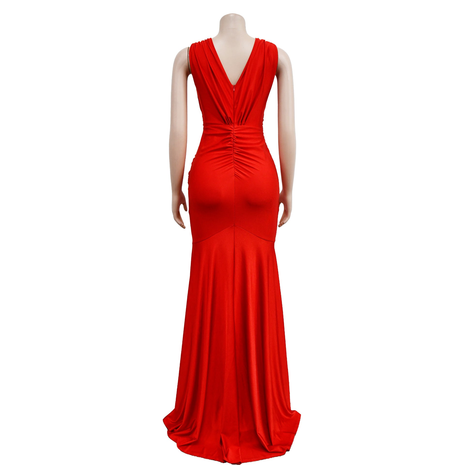 Women Solid V-Neck Sleeveless Pleated Maxi Dress 39
