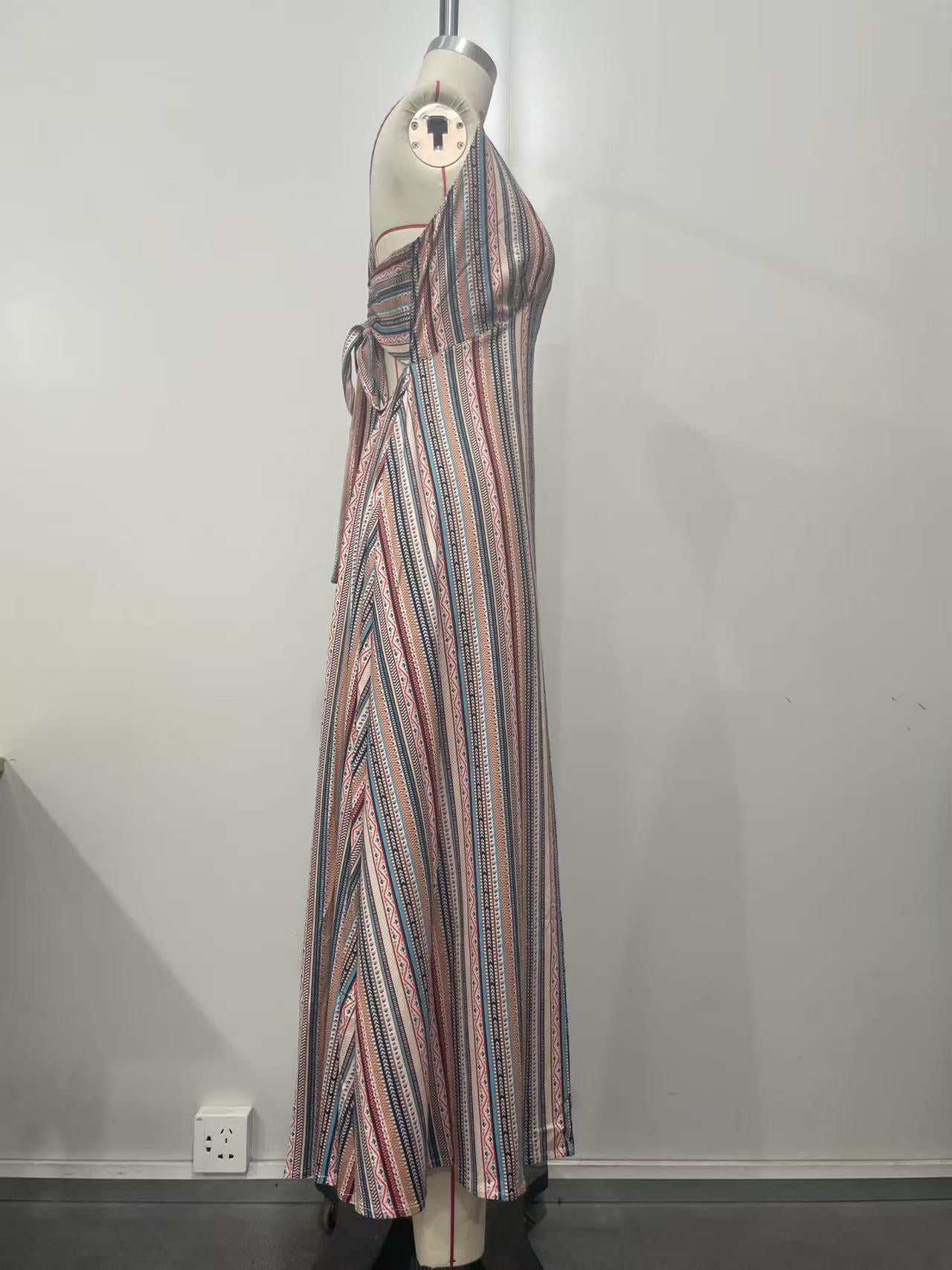 Women Striped Lace-Up Dress 6