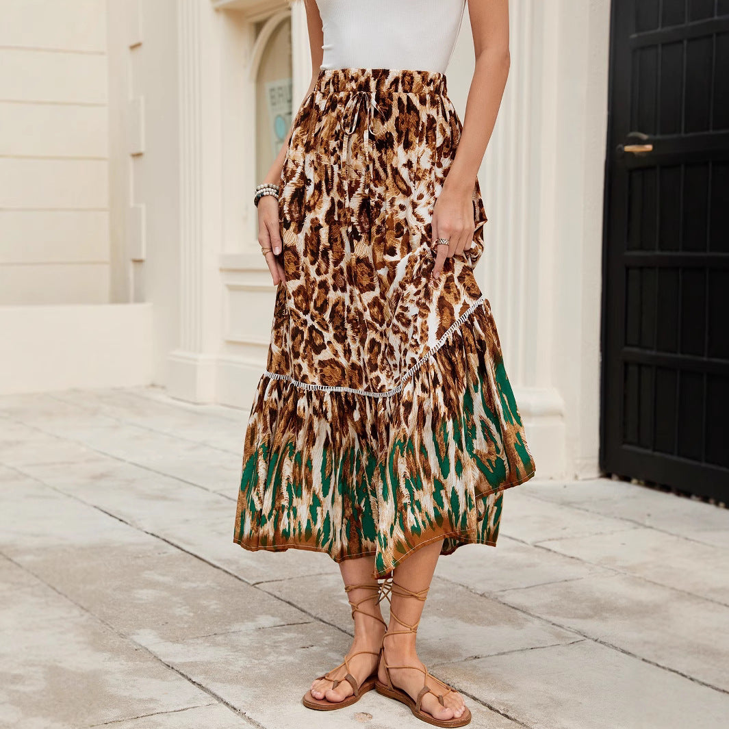 Women Leopard Print Bohemian Beach Holidays Skirt 4