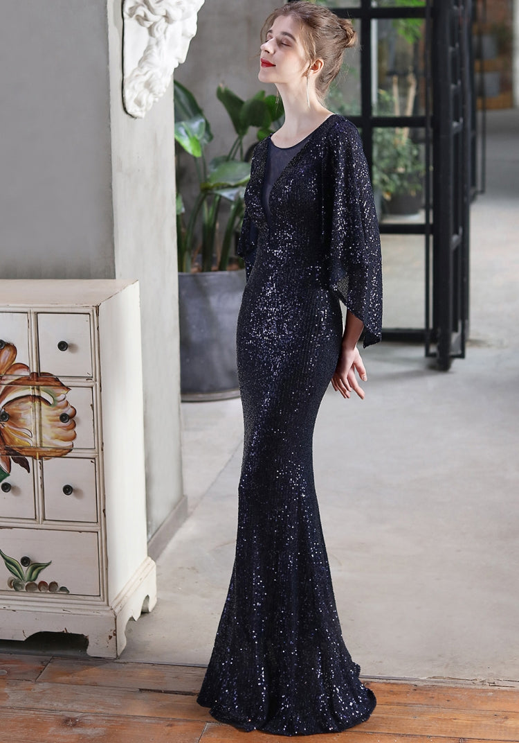 Autumn Formal Sequins Blue O-Neck Mermaid Evening Dress 3