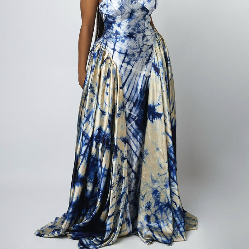 Women summer v-neck Halter Neck Sleeveless Printed Dress 3