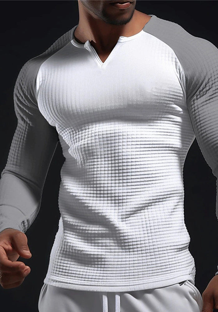 Men's Long Sleeve Color Block Waffle Basic T-Shirt