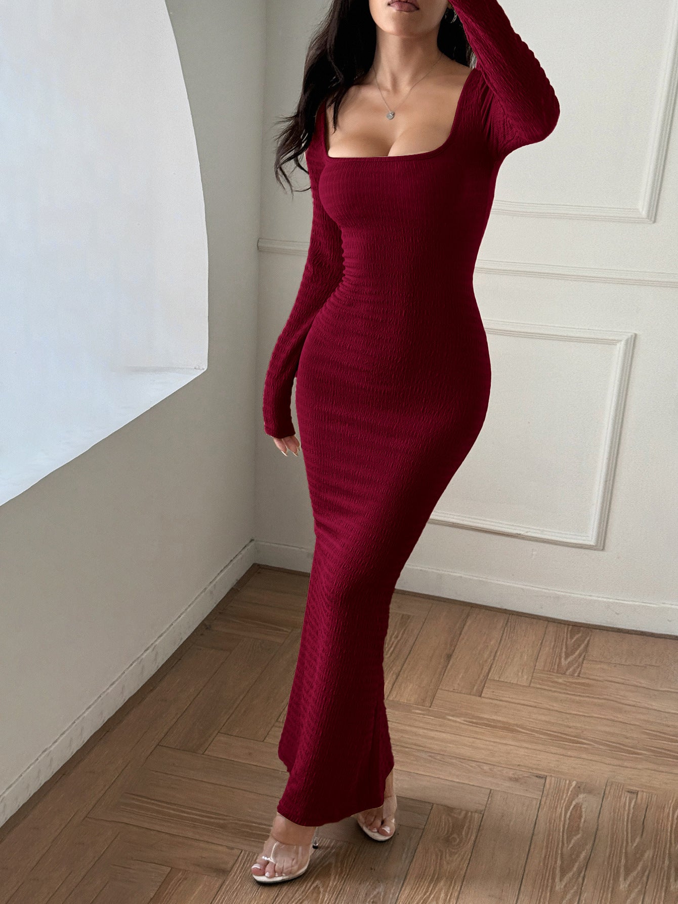 Women Sexy Style Solid Long Sleeve Dress 8