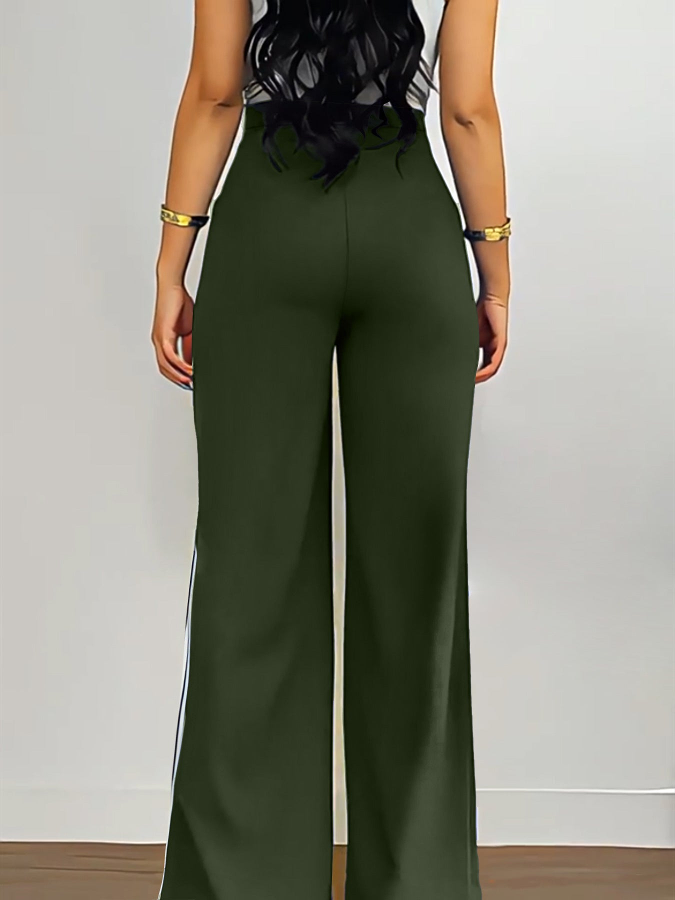 Women's Side Stripe High-Waist Straight Leg Casual Pants 11