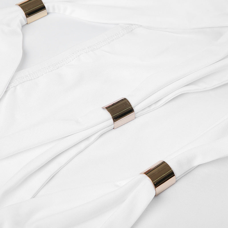 Summer sexy women Holidays metal Patchwork hollow Halter Neck slim short dress 13