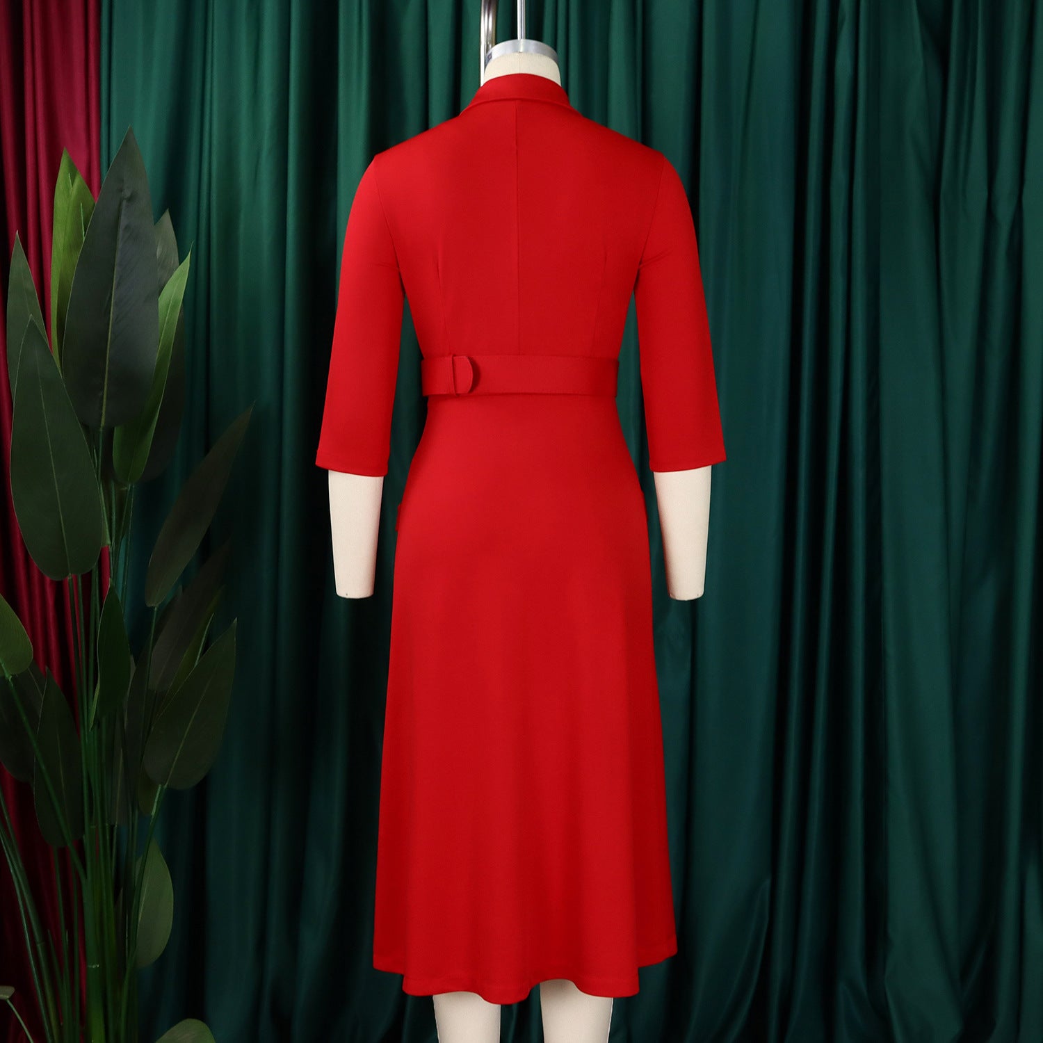 Women's Fashion Chic Double Breasted Turndown Collar Solid Color Career Dress 7