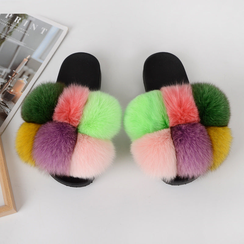 Women Multi-Color Furry Slippers 9