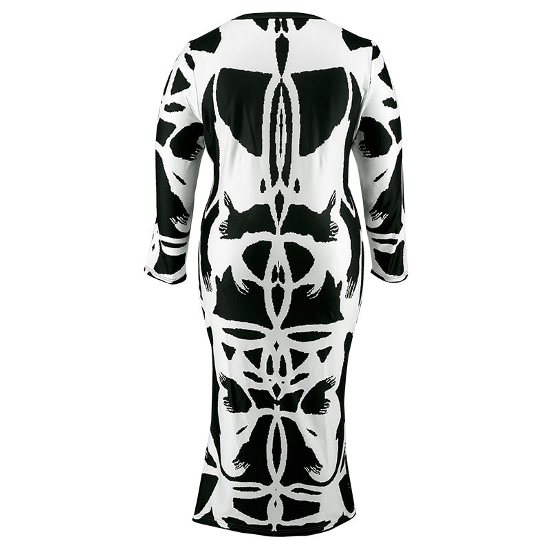 Plus Size Women's Sexy U Neck Long Sleeve Dress 7