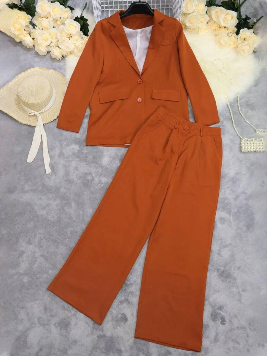 Solid Color Women's Pants Blazer Spring Autumn Suit Set