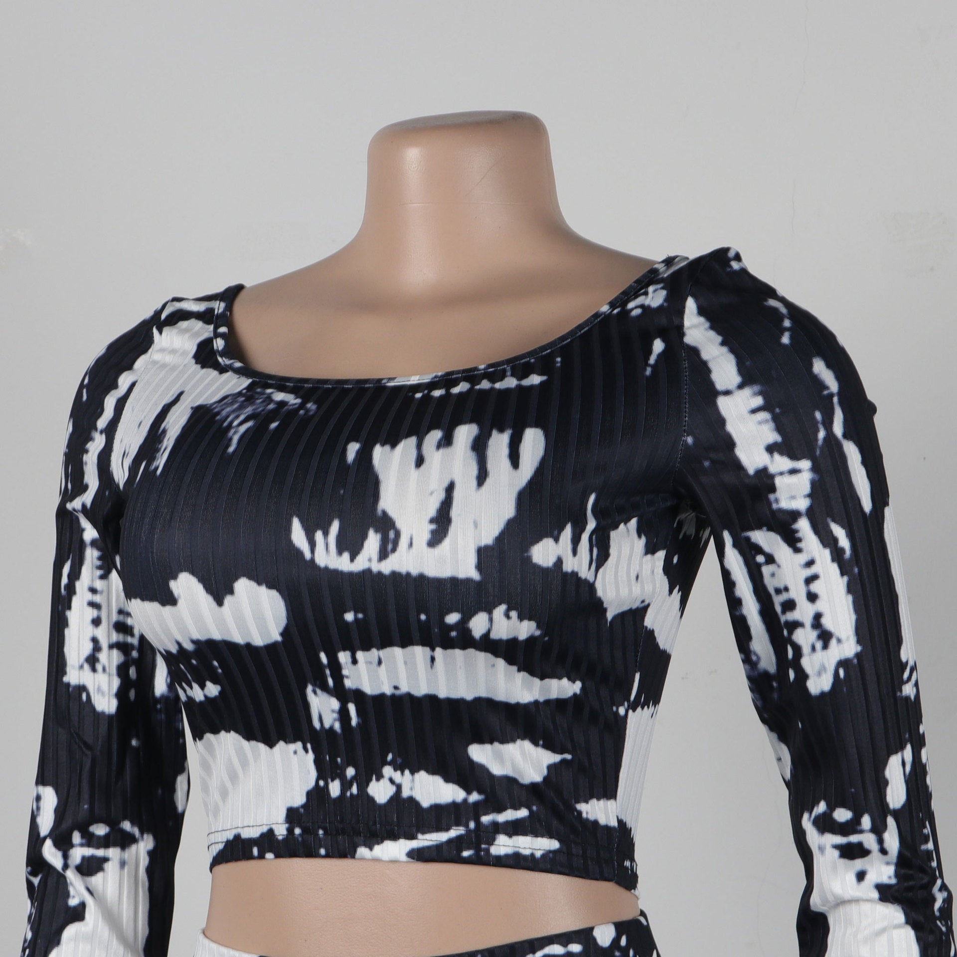 Sexy Printed Slim Fit Stretch Ribbed Two-Piece Pants Set 11