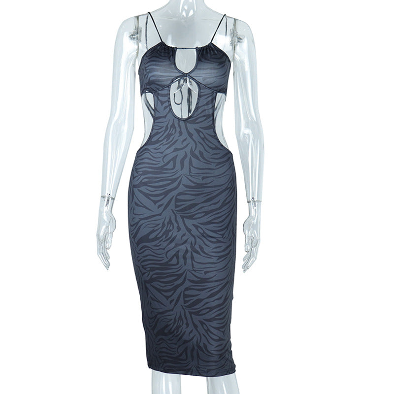 Women Print Hollow Tight Fitting Strap Bodycon Dress 7