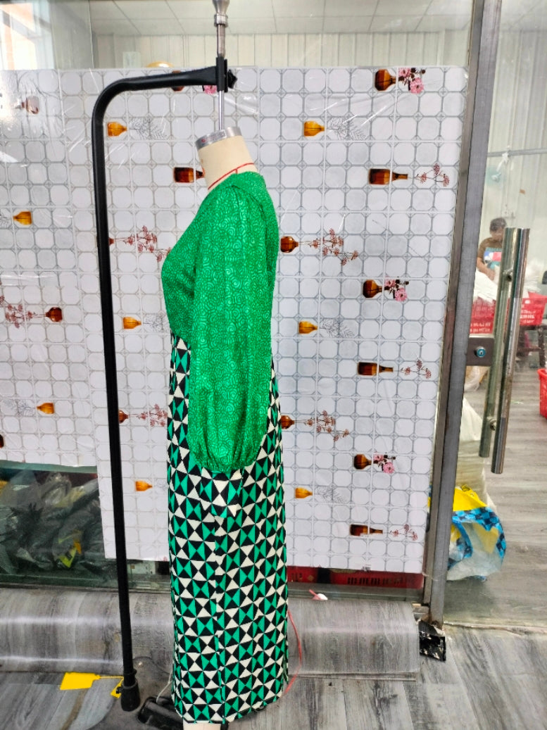 Plus Size Women Round Neck Print Long Sleeve Dress 5