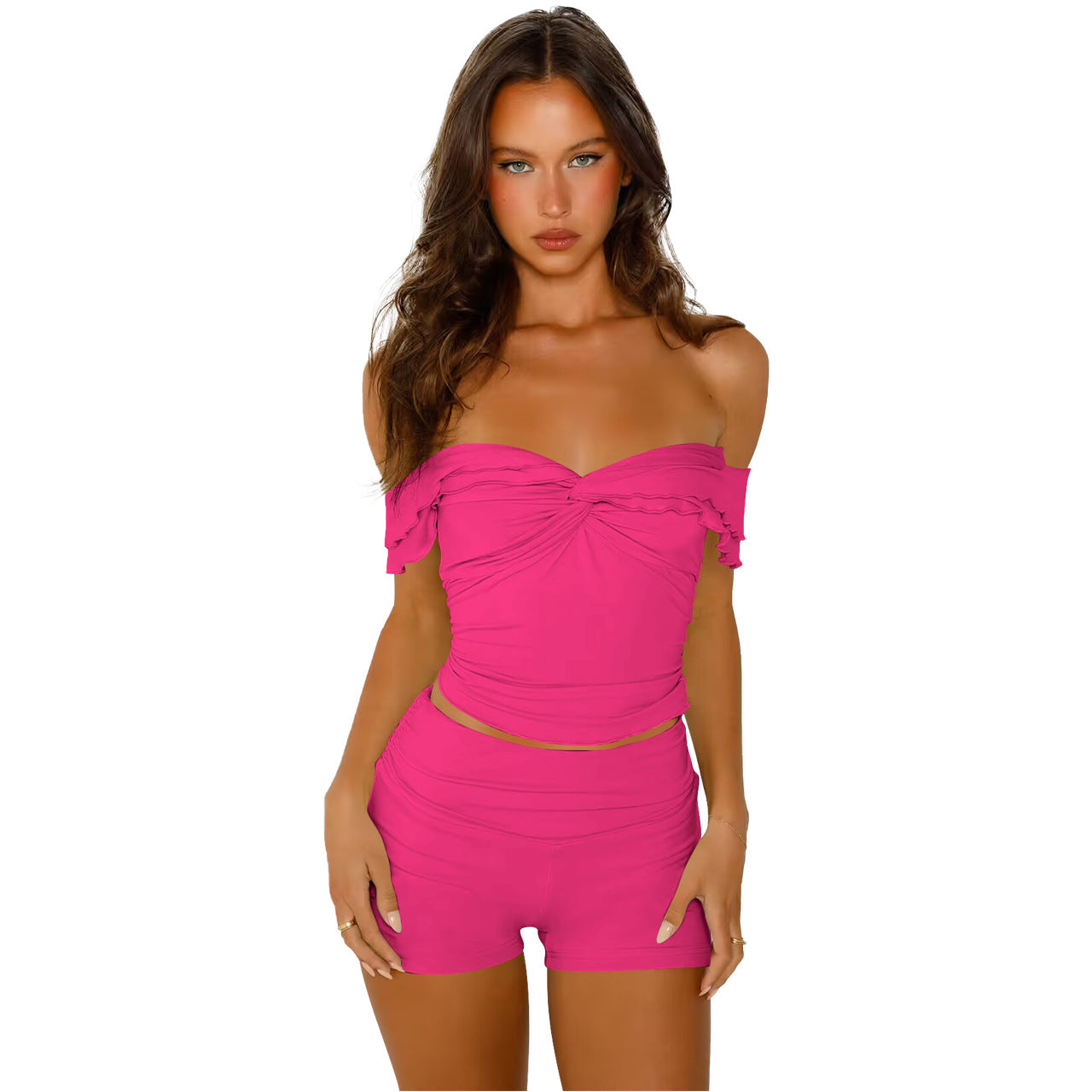 Women Sexy Off-the-Shoulder Top and Shorts Two-piece Set 11