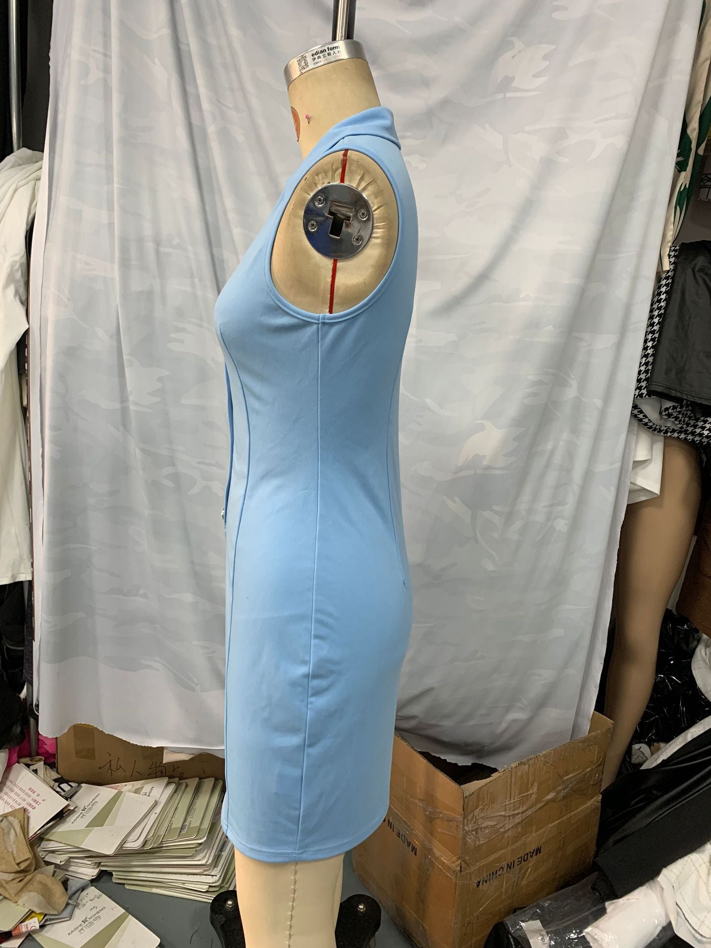 Summer Turn-Down Collar Sleeveless Bodycon Dress 7