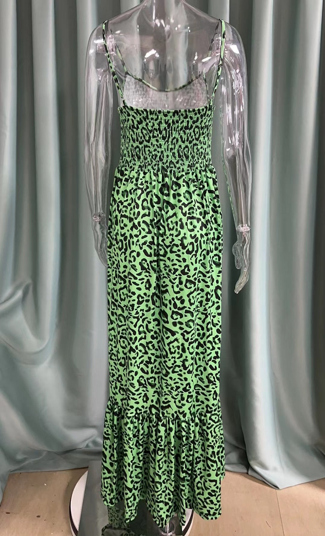 Summer Leopard Print V Neck Dress High Waist Sexy Chic Fashion Long Dress 27
