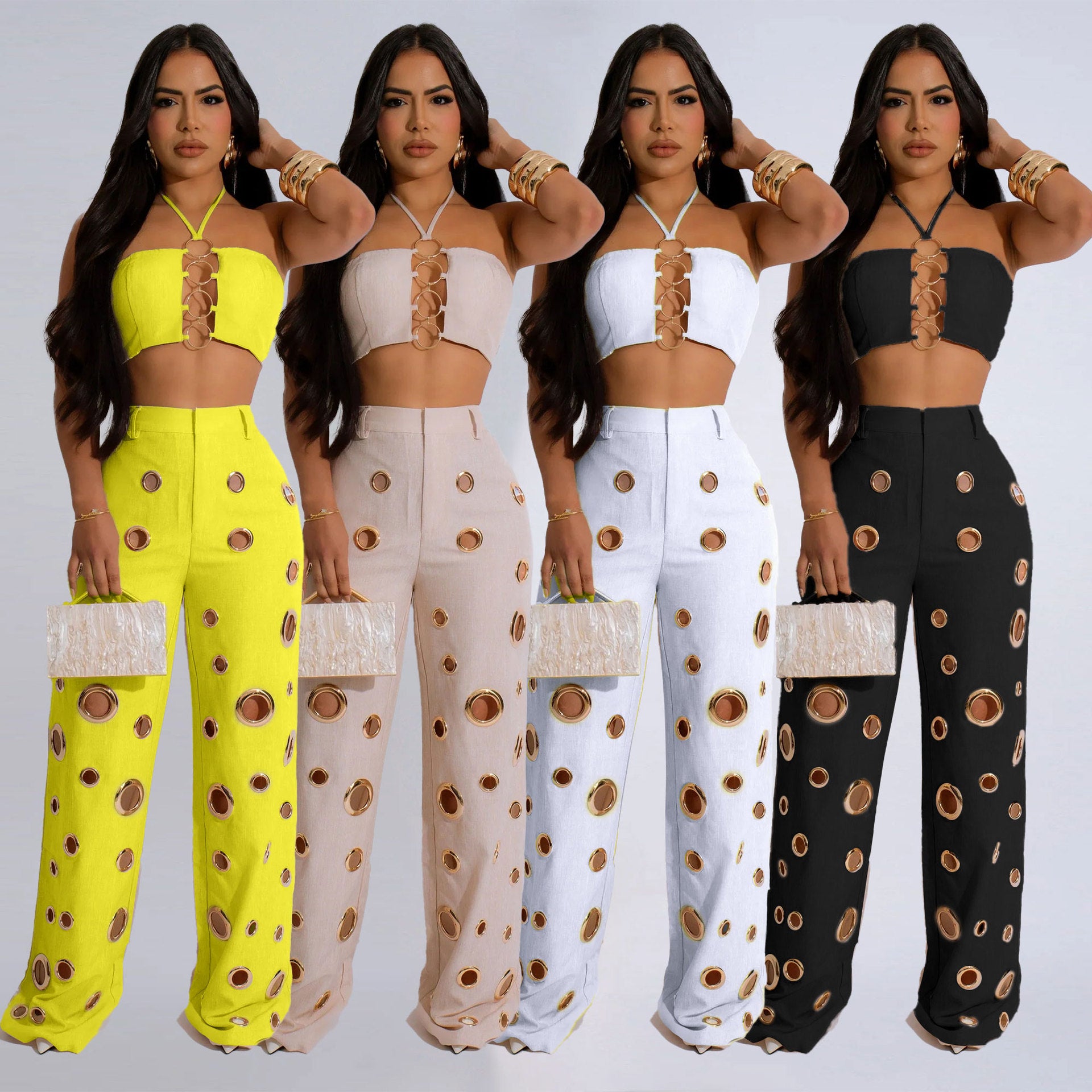 Women Sexy Top and Ripped Pants 2-piece Set 25