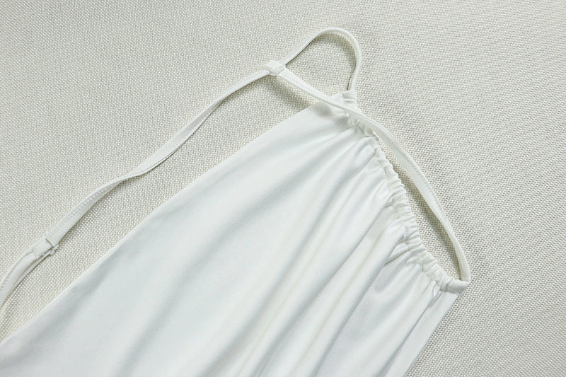 Women's Pleated Fashion Elegant Solid Color Slash Shoulder One Shoulder Strap Slit Irregular Dress 9