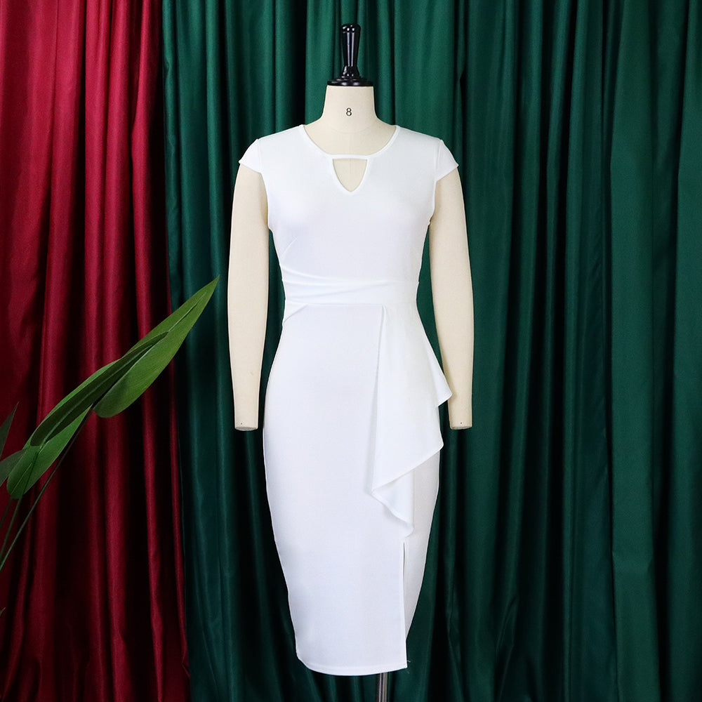 Women's Spring Summer Solid Color Ruched Chic African Dress 10