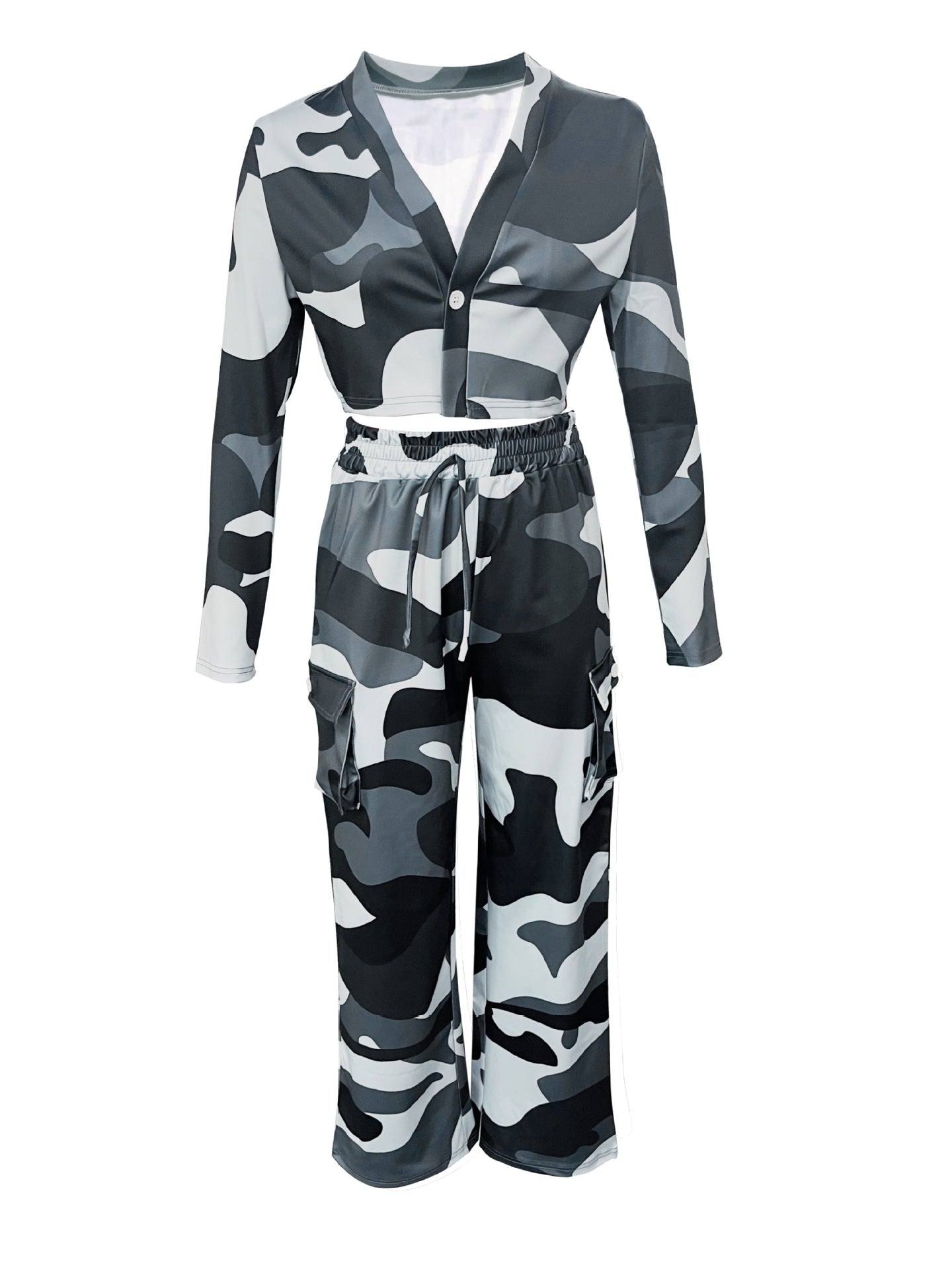 Women Camo Print Casual Sexy Crop Top and Pants Two-piece Set 30