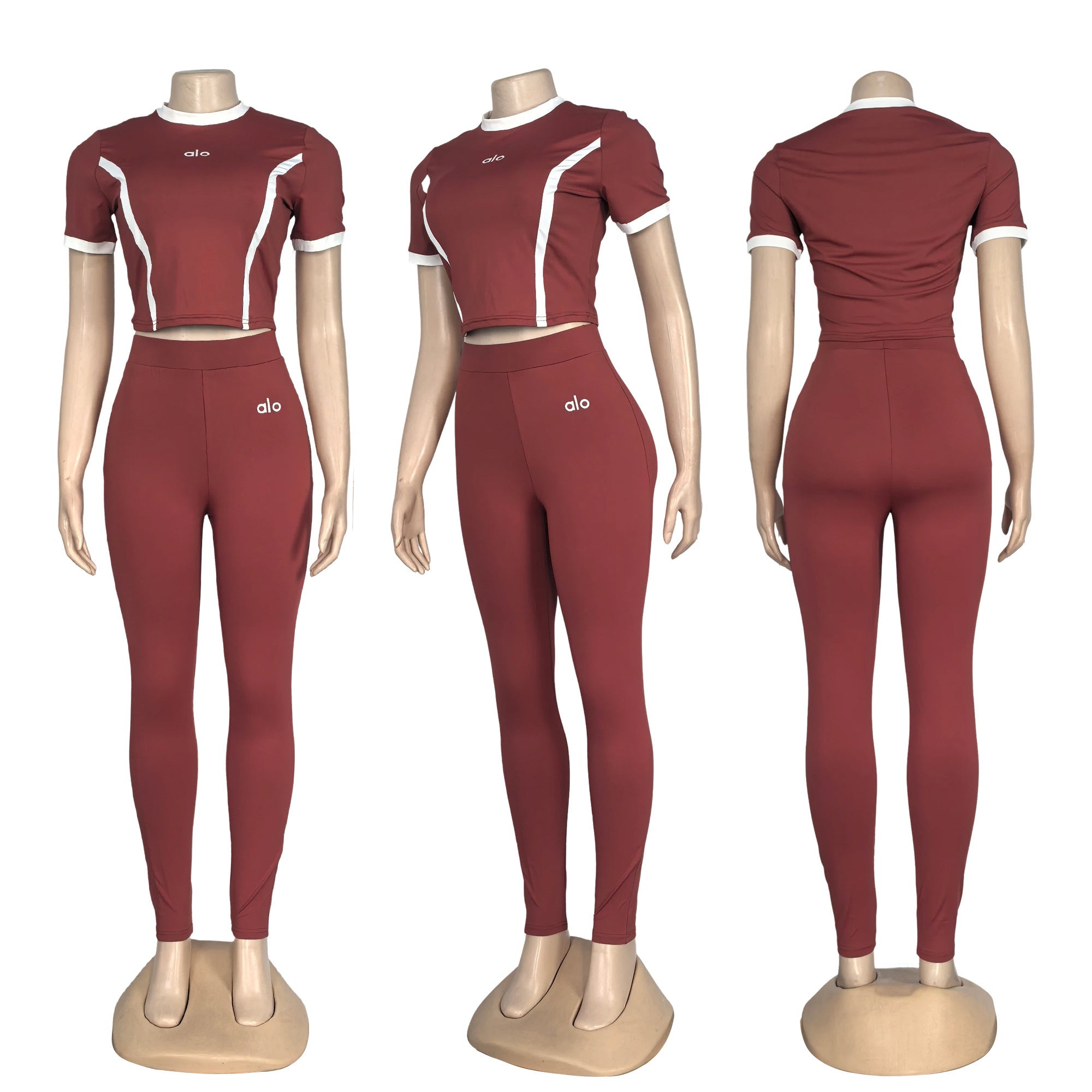 Women Letter Solid Sport Yoga Two-Piece Set 6