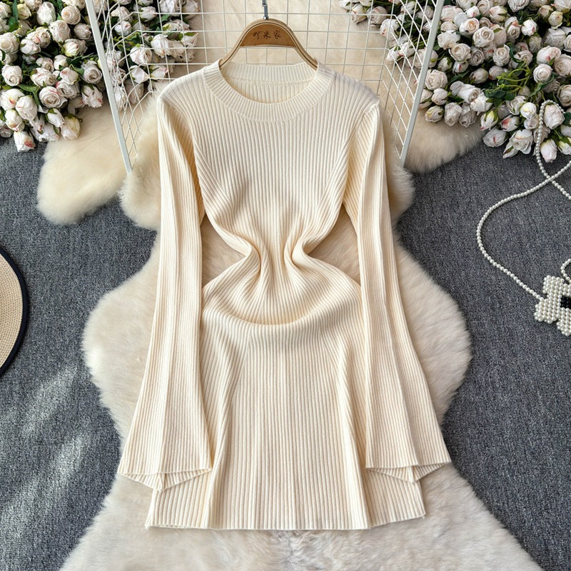 Women Autumn Long Sleeve Knitting Round Neck Dress 7