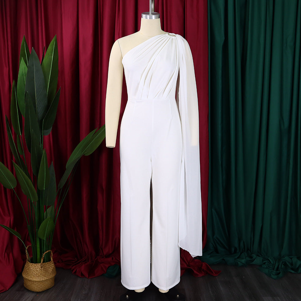 African Women's Solid Color Sexy One Shoulder Formal Party Fashion Jumpsuit 24