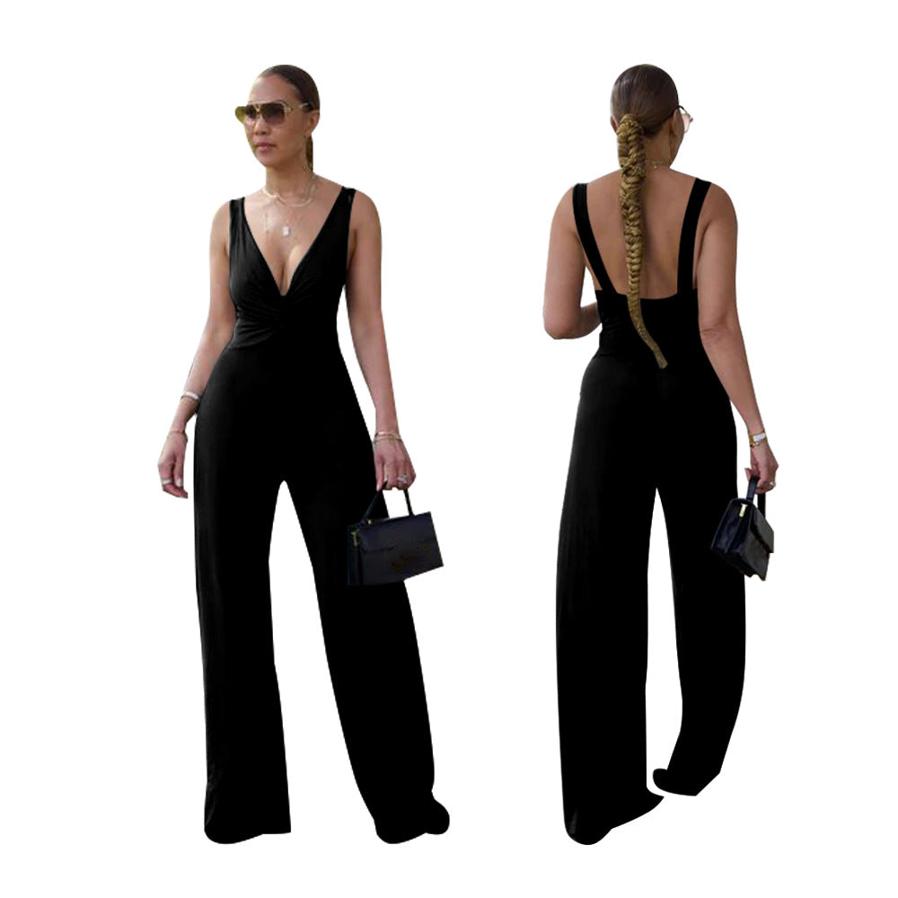 Women's Sexy Deep V Low Back Sleeveless Jumpsuit 6