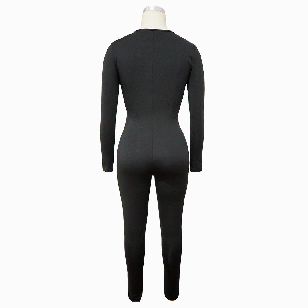 Fall/Winter Sexy Crossover Lace-Up Solid Jumpsuit 17