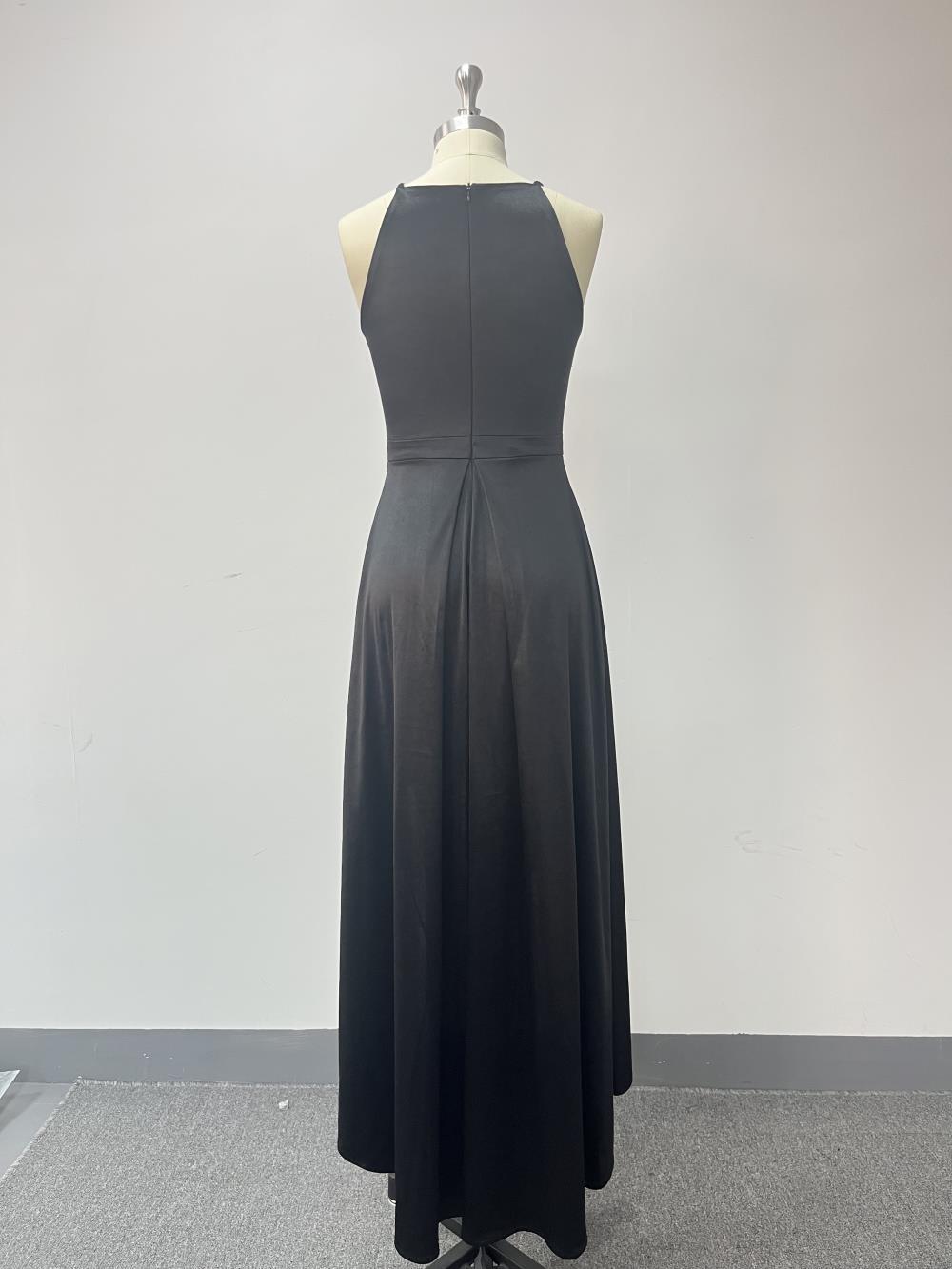 Women satin elegant pleated sleeveless irregular dress 11