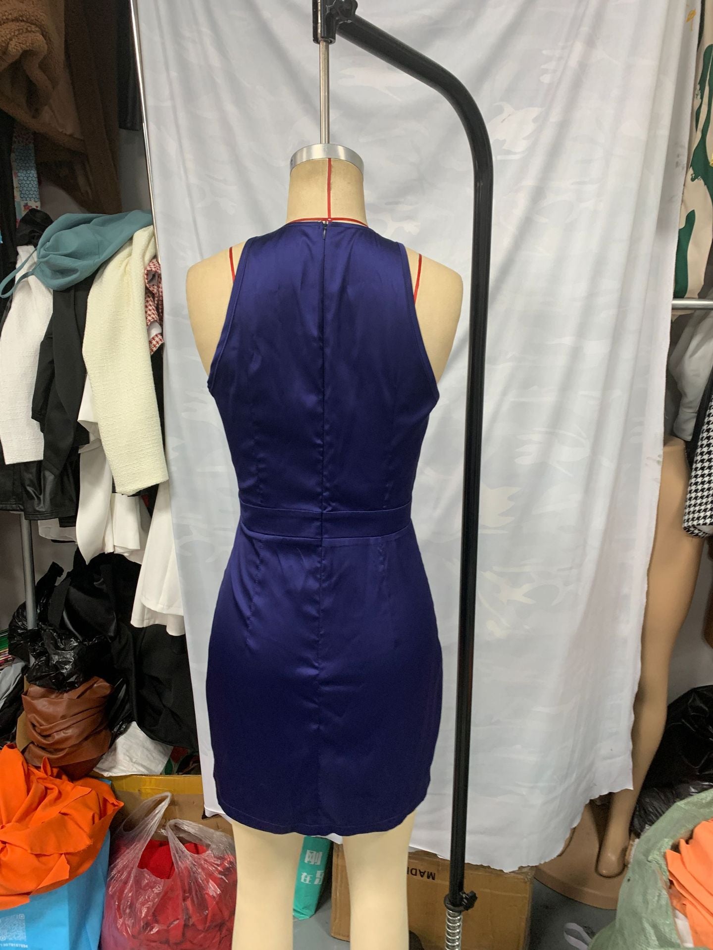 Fashion Sexy Slim Waist Solid Color Fitted Dress 6